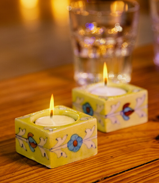Picture of Lime Floral Tealight Holder – Set of 2