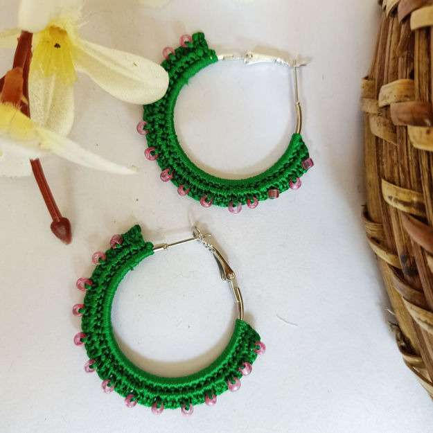 Picture of Green & Pink Crochet Beads Earrings
