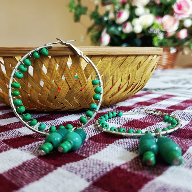Picture of Green Hanging Beads Hoop Earring