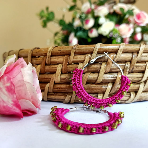 Picture of Pink & Golden Crochet Beads Earring