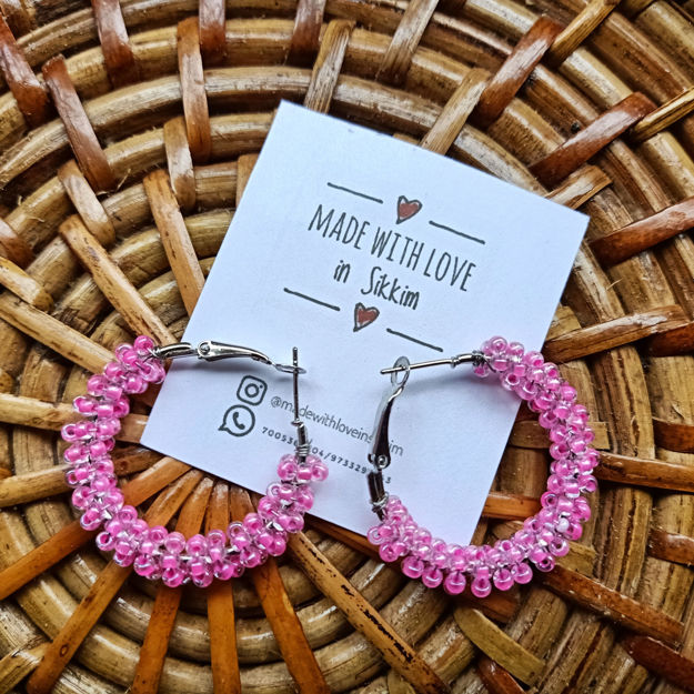 Picture of Pink Clustered Hoops Earring