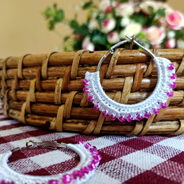 Picture of White & Pink Crochet Beads Earring