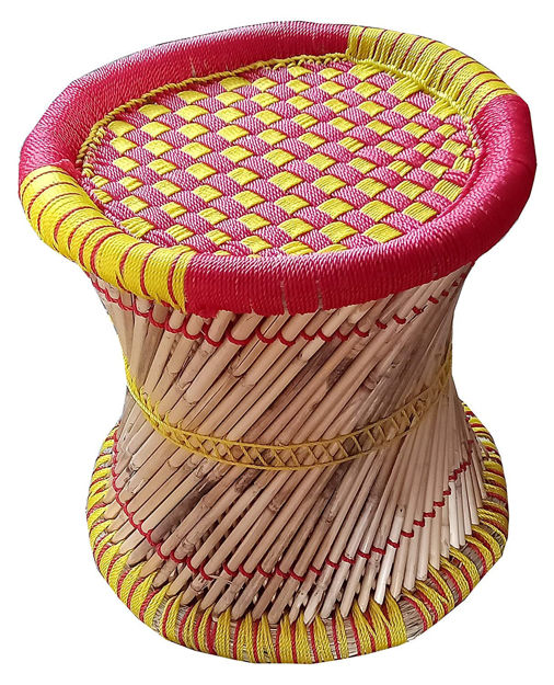 Picture of Bamboo Yellow & Red Mudda Rajasthani Chair
