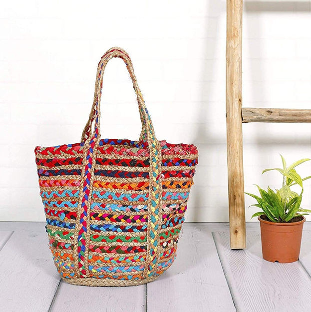 Picture of Women's Jute and Rug Mix Handbag (Multicolour)
