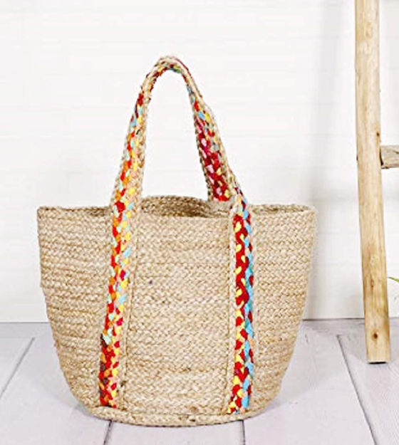 Picture of Women's Jute Hand Bag with Chindi Strip (Multicolour)