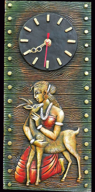 Picture of Terracotta Wall Clock (Lady & Deer)