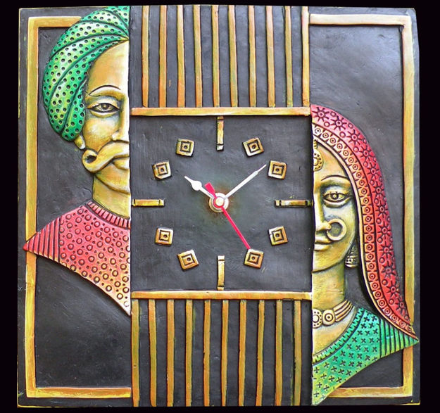 Picture of Terracotta Wall Clock (Rajasthani Couple)
