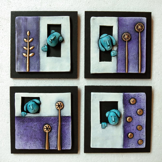Picture of Purple Terracotta Wall Decor (Set of 4)