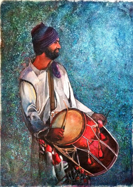 Picture of Bhangra Drummer Acrylic with Oil Painting