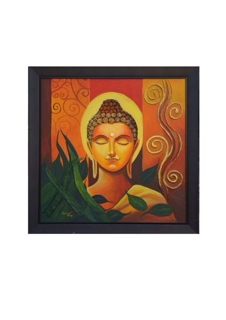 Picture of Buddha peaceful in leaf Acrylic Painting