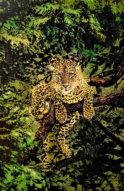 Picture of Leopard on a Tree Tempera Art