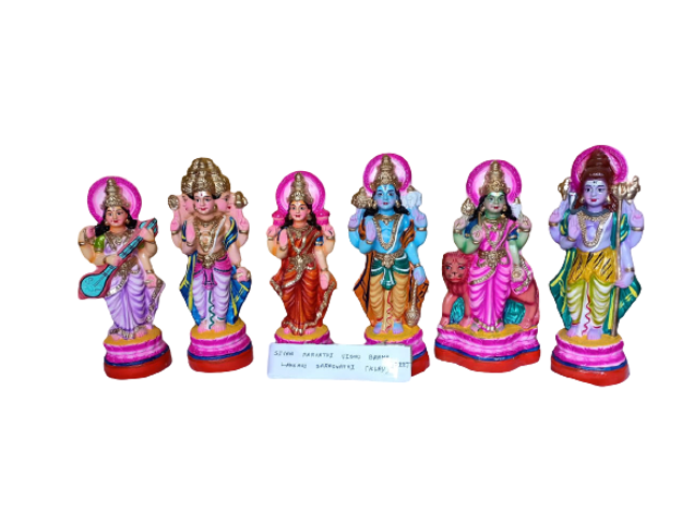 Picture of Brahma Saraswati Vishnu Lakshmi Shiva Parvati Golu Dolls (Set of 6)