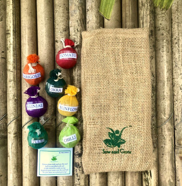 Picture of 7 Plantable Seed Balls in a Jute Potli with 7 Assorted Seeds