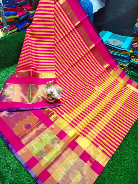 Picture of Zebra Lines Ikkath Border Sarees - Available in 5 colors