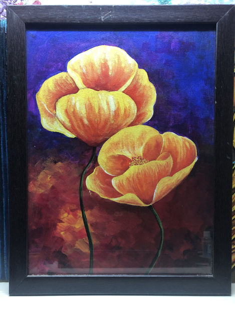 Picture of Bright Flowers Hand painted Acrylic on Canvas and Framed