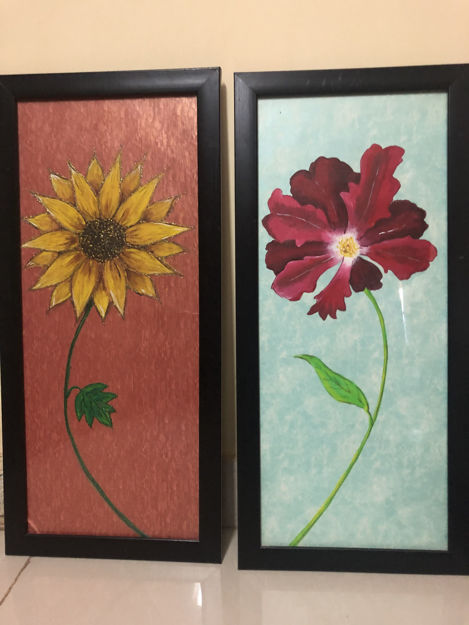 Picture of Set of two flowers Acrylic Painting with Frame