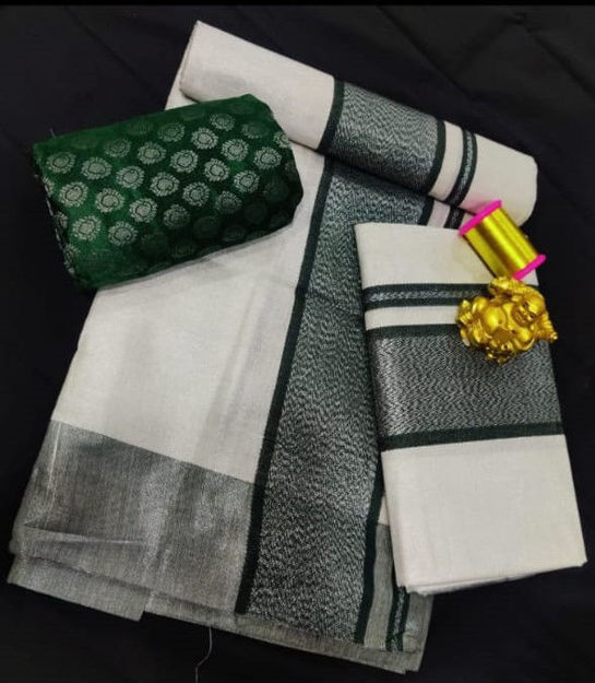 Picture of Cotton Kerala Settu Mundu Saree - Available in 3 colors